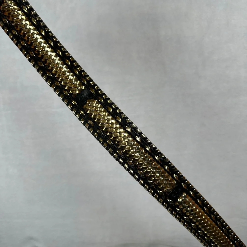 Vintage western Black and Gold‎ Woven leather Belt metallic